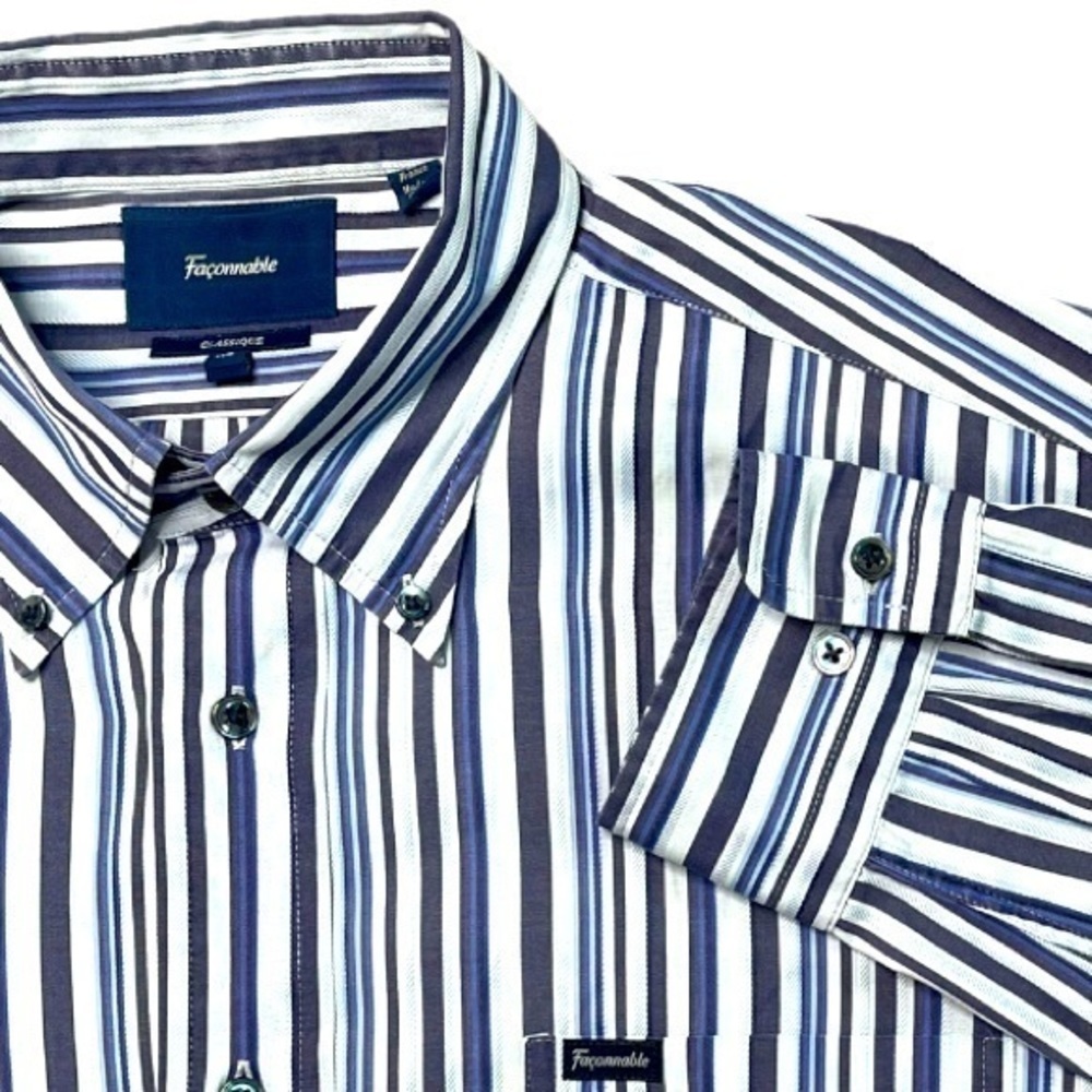 FACONNABLE Men's Shirt Long Sleeve Blues Striped Size L